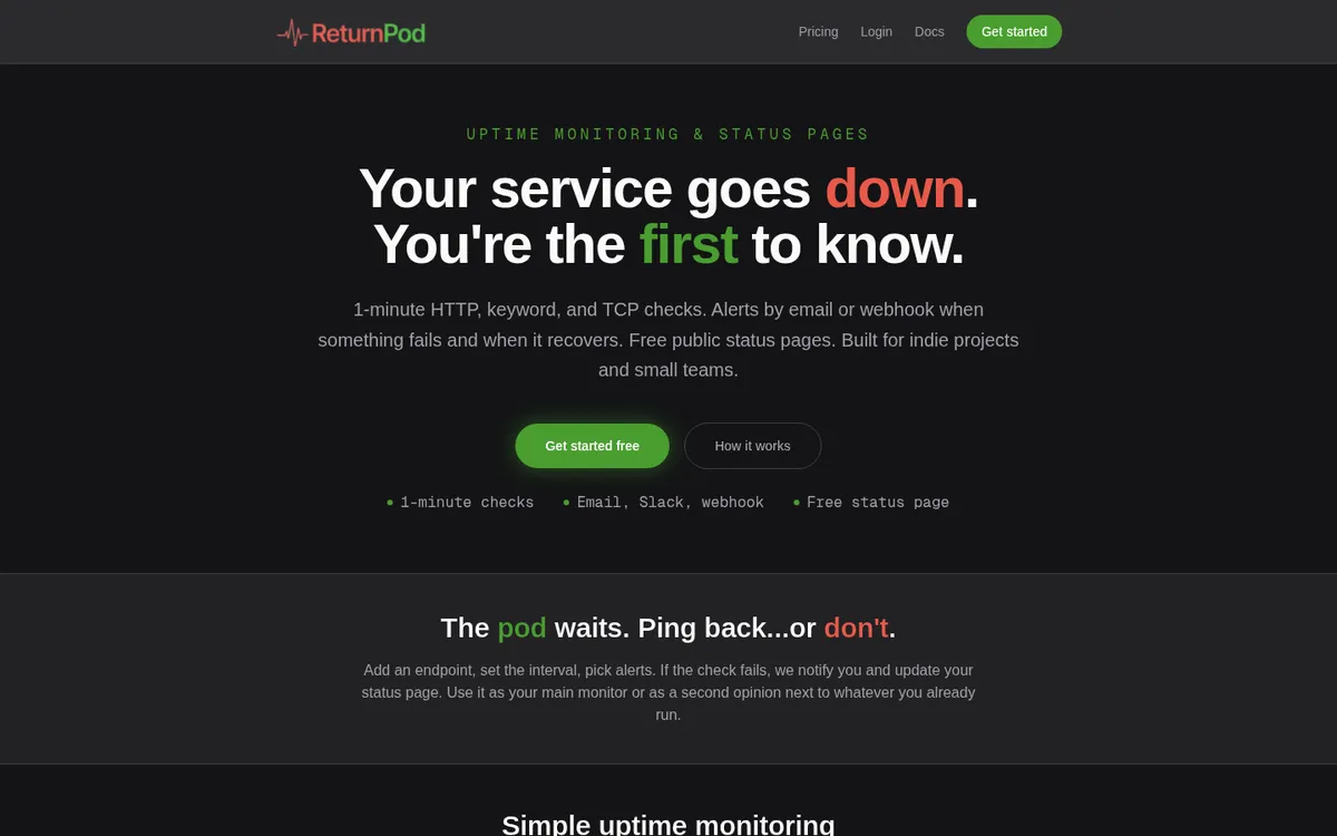 ReturnPod homepage screenshot